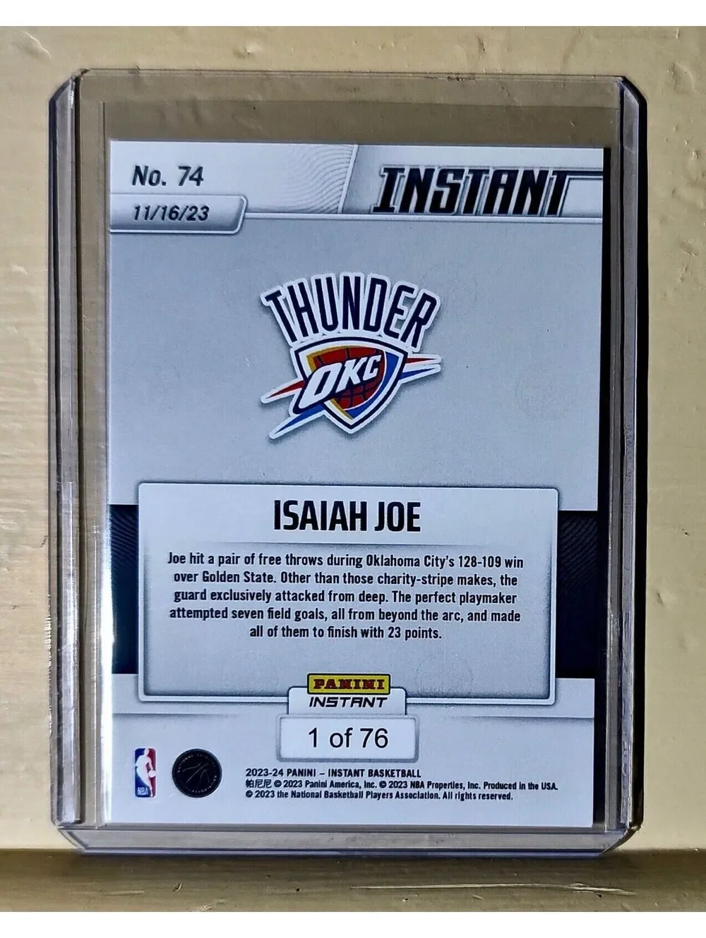 Isaiah Joe 2023-24 Panini #74 NBA Basketball Card Thunder 1 of 76